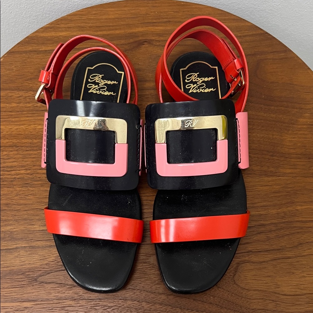Roger Vivier Black and Pink Sandals